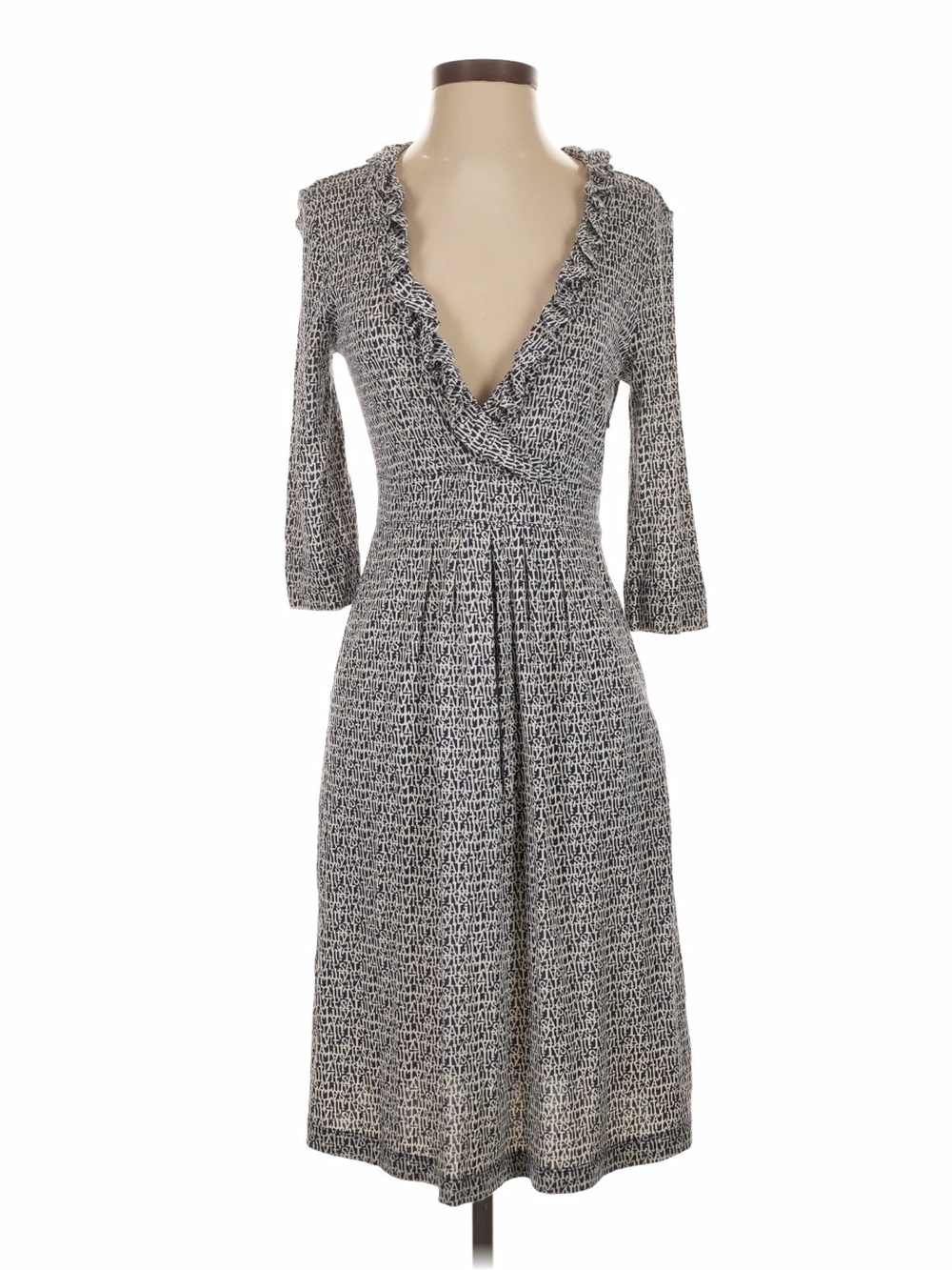 Lilly Pulitzer Silk Cotton Wrap Dress XS Navy & White Ruffle V-Neck